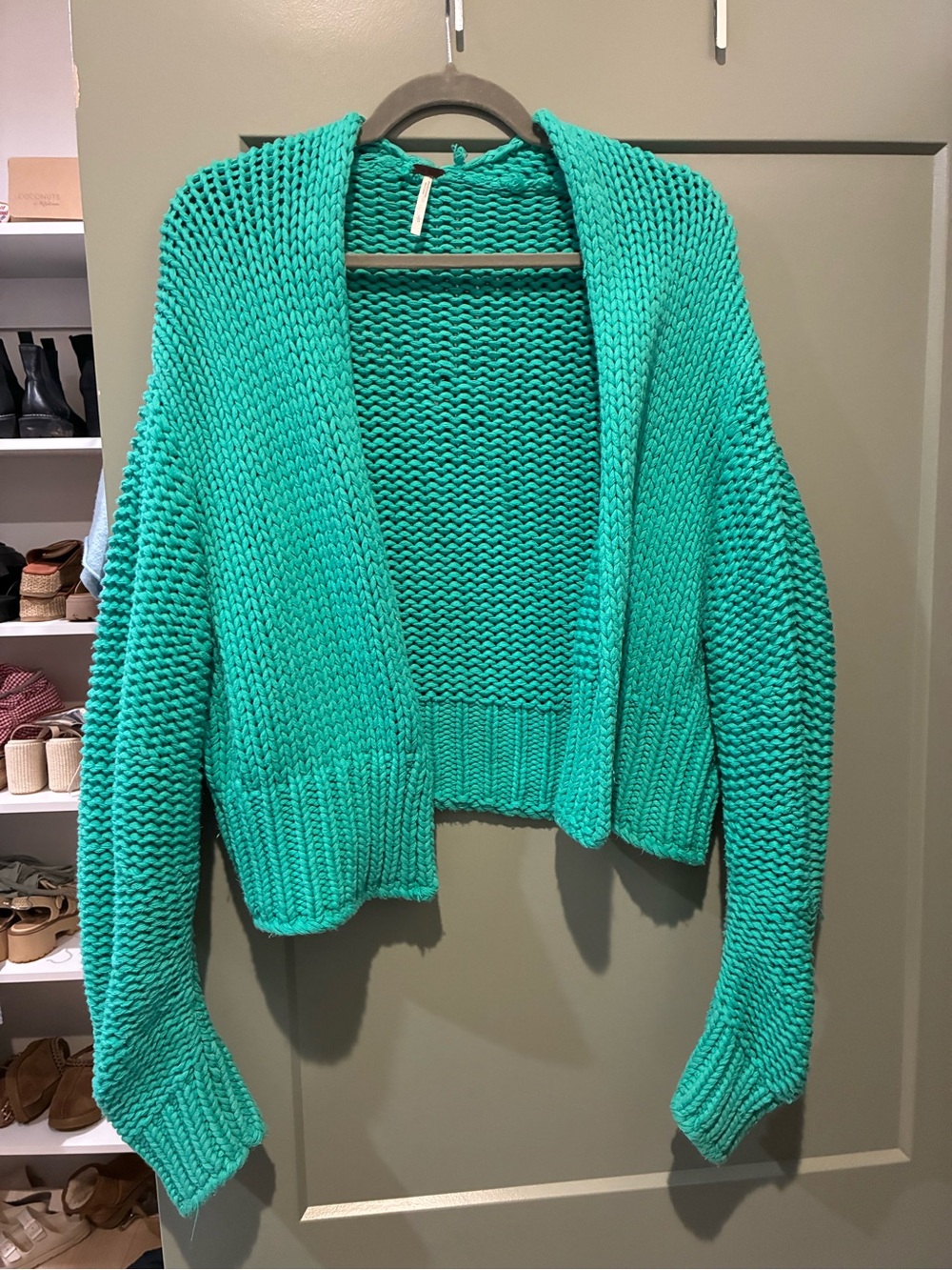 Free People Cropped Open-Front Cardigan in Teal